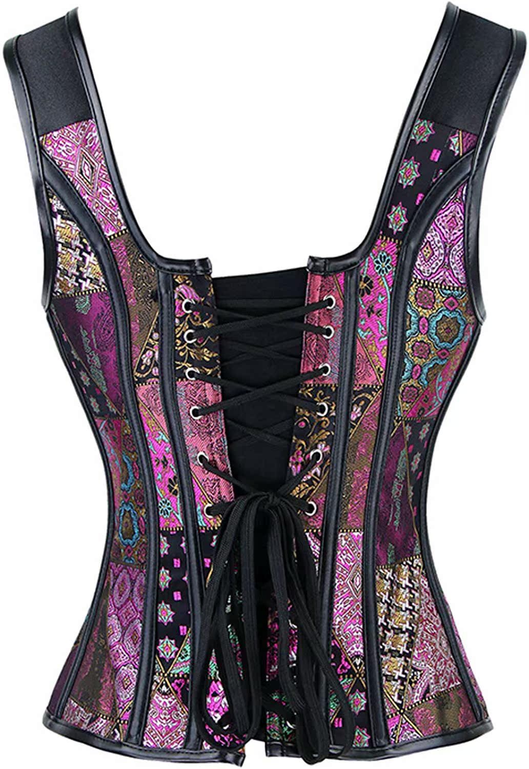 Women's Steampunk Brocade Gothic Corset Top with Buckle