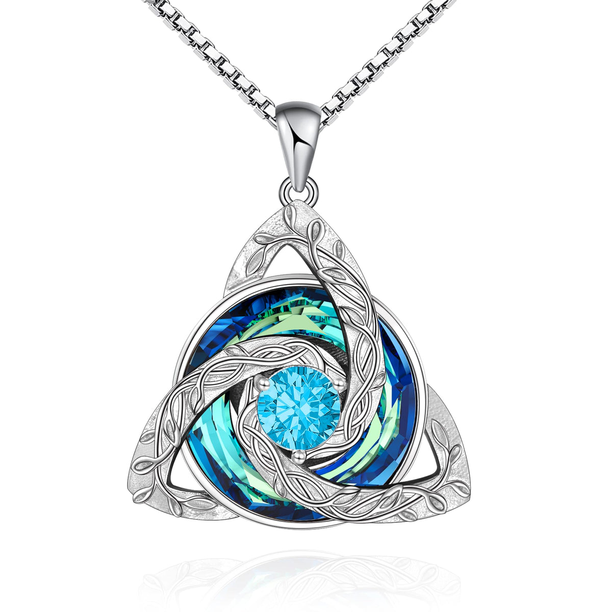 Celtic Trinity Knot Birthstone Necklace for Women – S925 Sterling Silver Triquetra Pendant with Cubic Zirconia & Austrian Crystal – Irish Scottish Gift for Her, Birthday & Anniversary Jewelry
