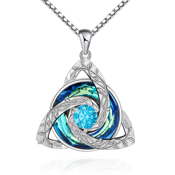 Celtic Trinity Knot Birthstone Necklace for Women – S925 Sterling Silver Triquetra Pendant with Cubic Zirconia & Austrian Crystal – Irish Scottish Gift for Her, Birthday & Anniversary Jewelry