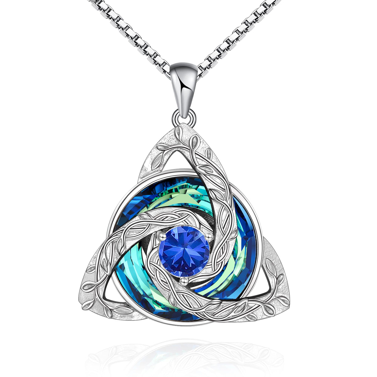 Celtic Trinity Knot Birthstone Necklace for Women – S925 Sterling Silver Triquetra Pendant with Cubic Zirconia & Austrian Crystal – Irish Scottish Gift for Her, Birthday & Anniversary Jewelry