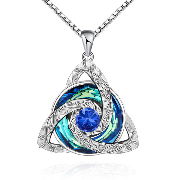 Celtic Trinity Knot Birthstone Necklace for Women – S925 Sterling Silver Triquetra Pendant with Cubic Zirconia & Austrian Crystal – Irish Scottish Gift for Her, Birthday & Anniversary Jewelry