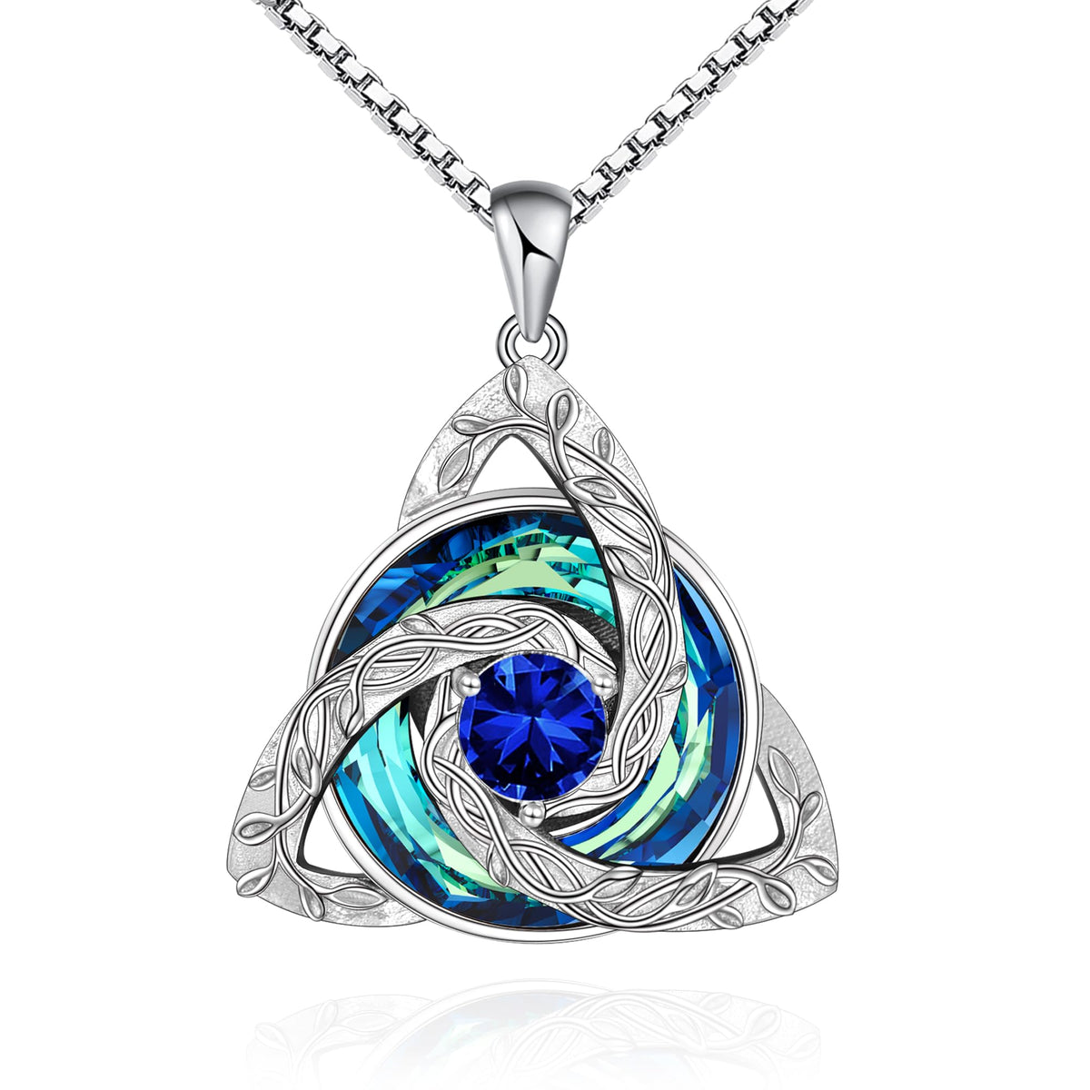 Celtic Trinity Knot Birthstone Necklace for Women – S925 Sterling Silver Triquetra Pendant with Cubic Zirconia & Austrian Crystal – Irish Scottish Gift for Her, Birthday & Anniversary Jewelry