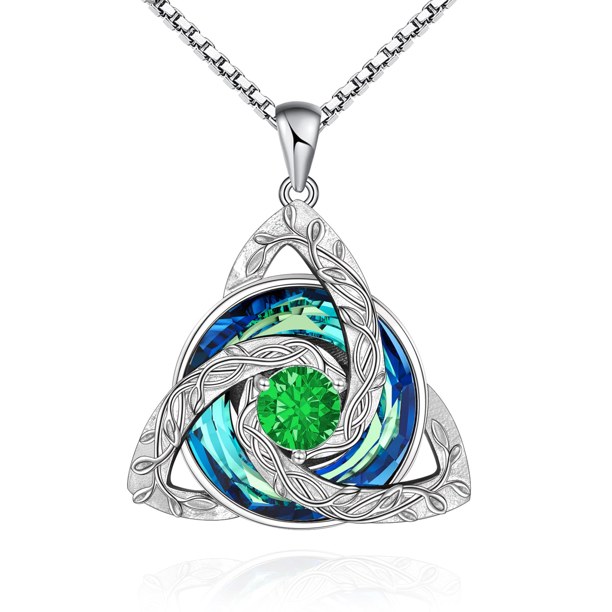 Celtic Trinity Knot Birthstone Necklace for Women – S925 Sterling Silver Triquetra Pendant with Cubic Zirconia & Austrian Crystal – Irish Scottish Gift for Her, Birthday & Anniversary Jewelry