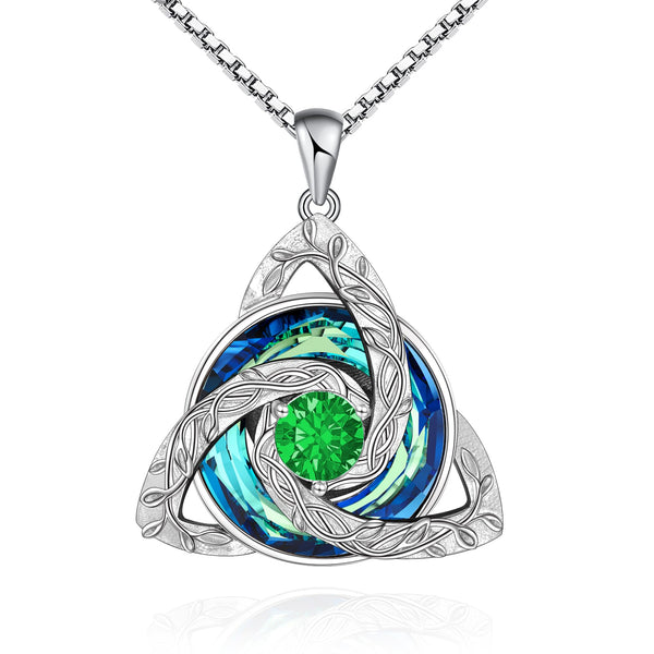 Celtic Trinity Knot Birthstone Necklace for Women – S925 Sterling Silver Triquetra Pendant with Cubic Zirconia & Austrian Crystal – Irish Scottish Gift for Her, Birthday & Anniversary Jewelry