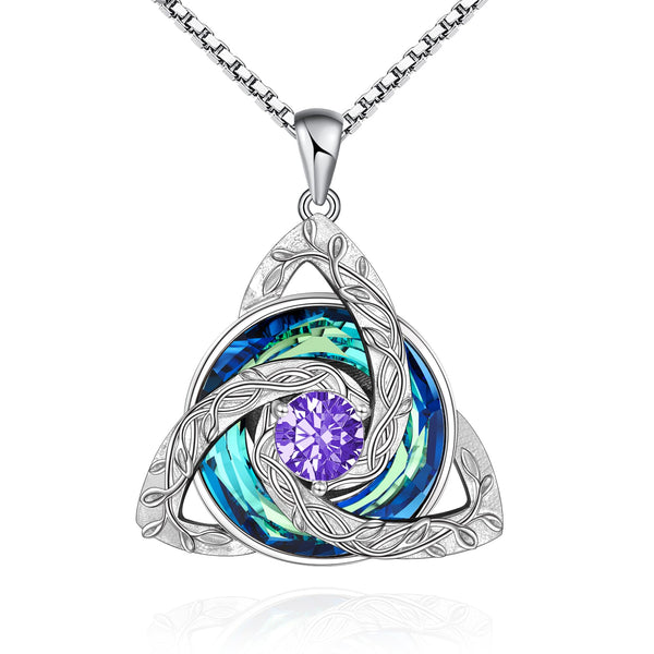 Celtic Trinity Knot Birthstone Necklace for Women – S925 Sterling Silver Triquetra Pendant with Cubic Zirconia & Austrian Crystal – Irish Scottish Gift for Her, Birthday & Anniversary Jewelry