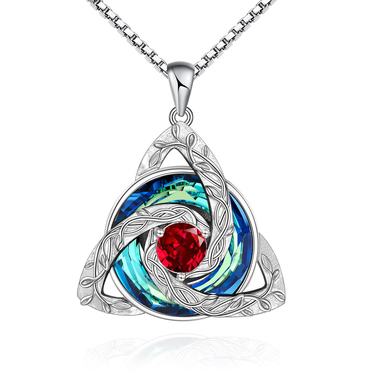 Celtic Trinity Knot Birthstone Necklace for Women – S925 Sterling Silver Triquetra Pendant with Cubic Zirconia & Austrian Crystal – Irish Scottish Gift for Her, Birthday & Anniversary Jewelry