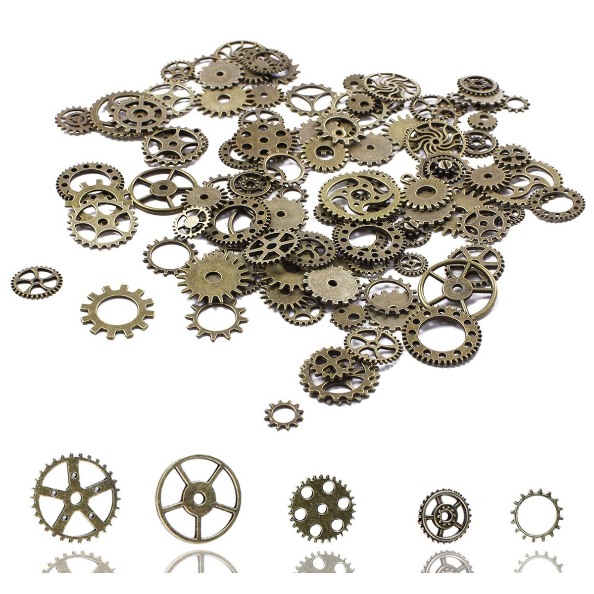 100 Grams Around 100 Pieces of Antique Metal Steampunk Gear Charms