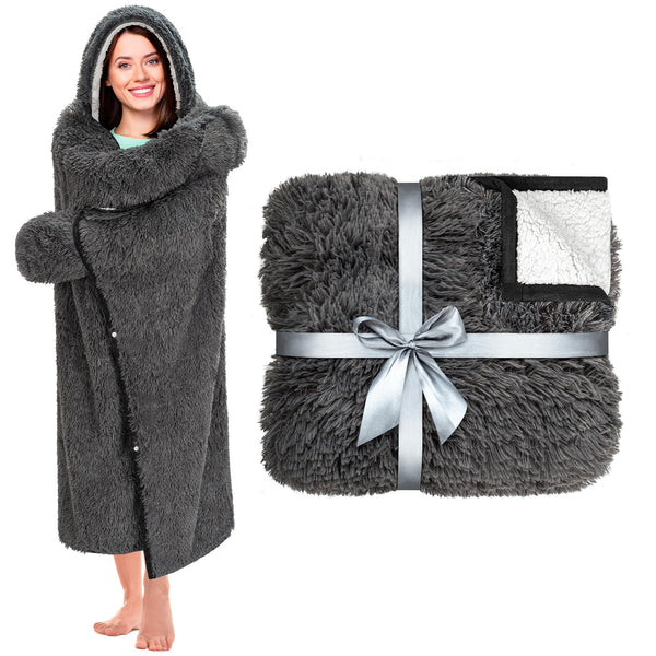 Wearable Hooded Blanket for Adults - Super Soft Warm Cozy Plush Flannel Fleece & Sherpa Hoodie Throw Cloak Wrap - Sloth