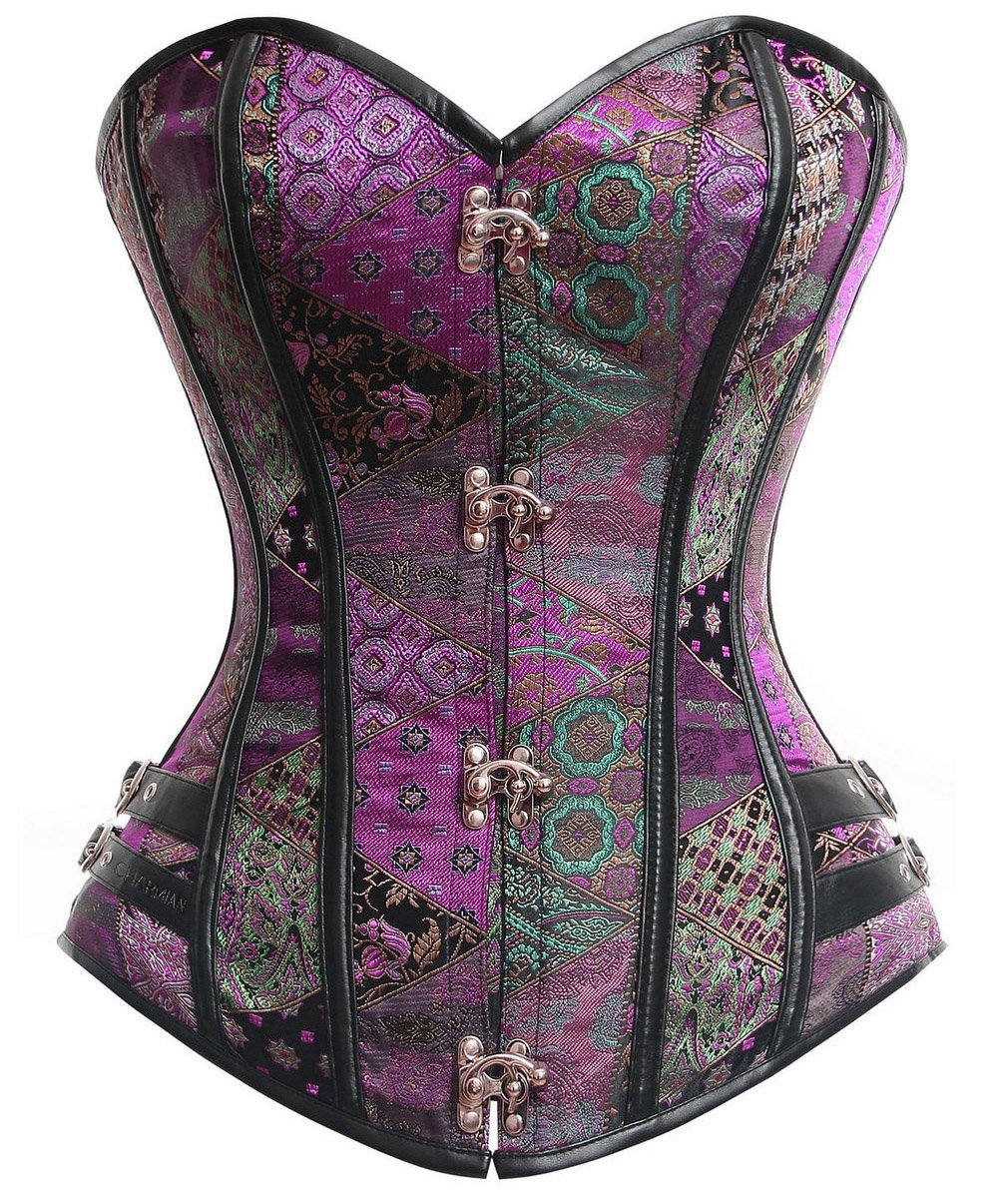 Women's Steampunk Brocade Gothic Corset Top with Buckle Main image