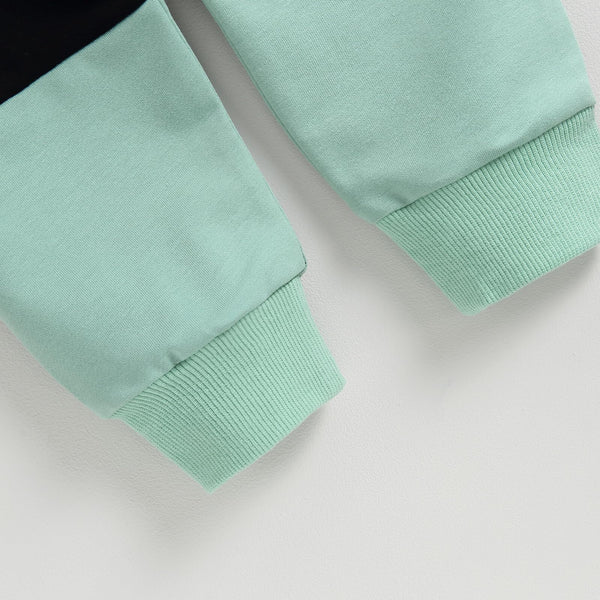 Toddler Color Block Sweatshirt and Jogger Set in Mint and Black