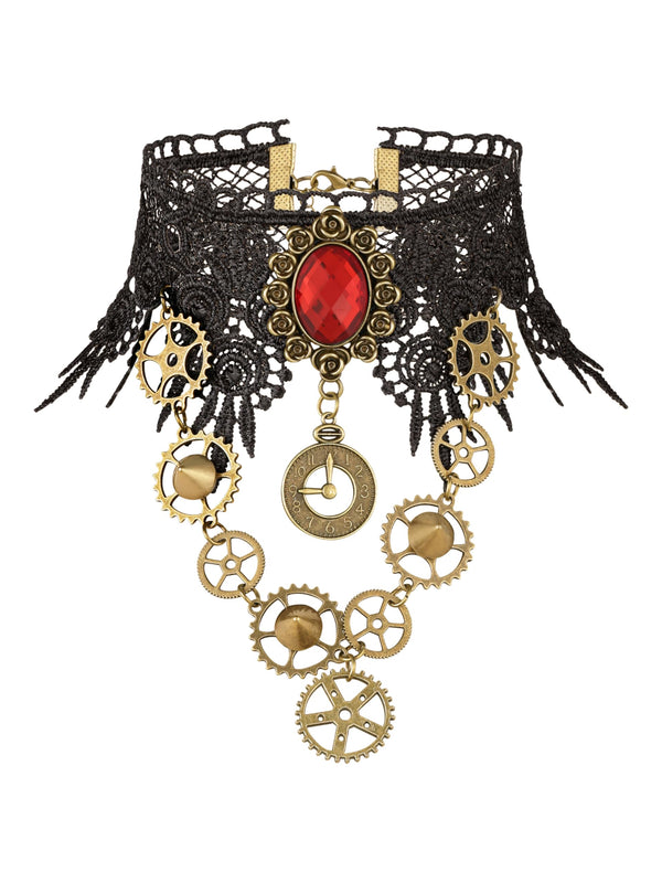 Gothic Black Steampunk Teardrop Lace Choker Necklace
