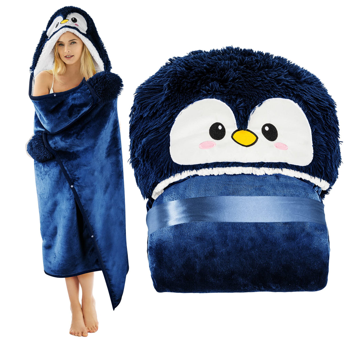 Wearable Hooded Blanket for Adults - Super Soft Warm Cozy Plush Flannel Fleece & Sherpa Hoodie Throw Cloak Wrap - Sloth