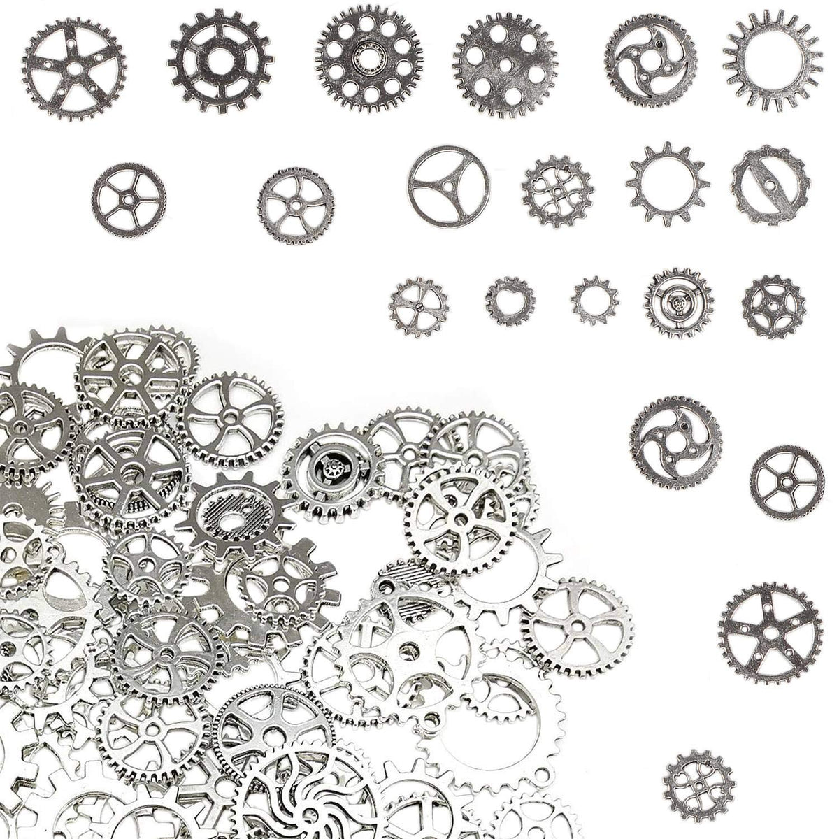100 Grams Around 100 Pieces of Antique Metal Steampunk Gear Charms