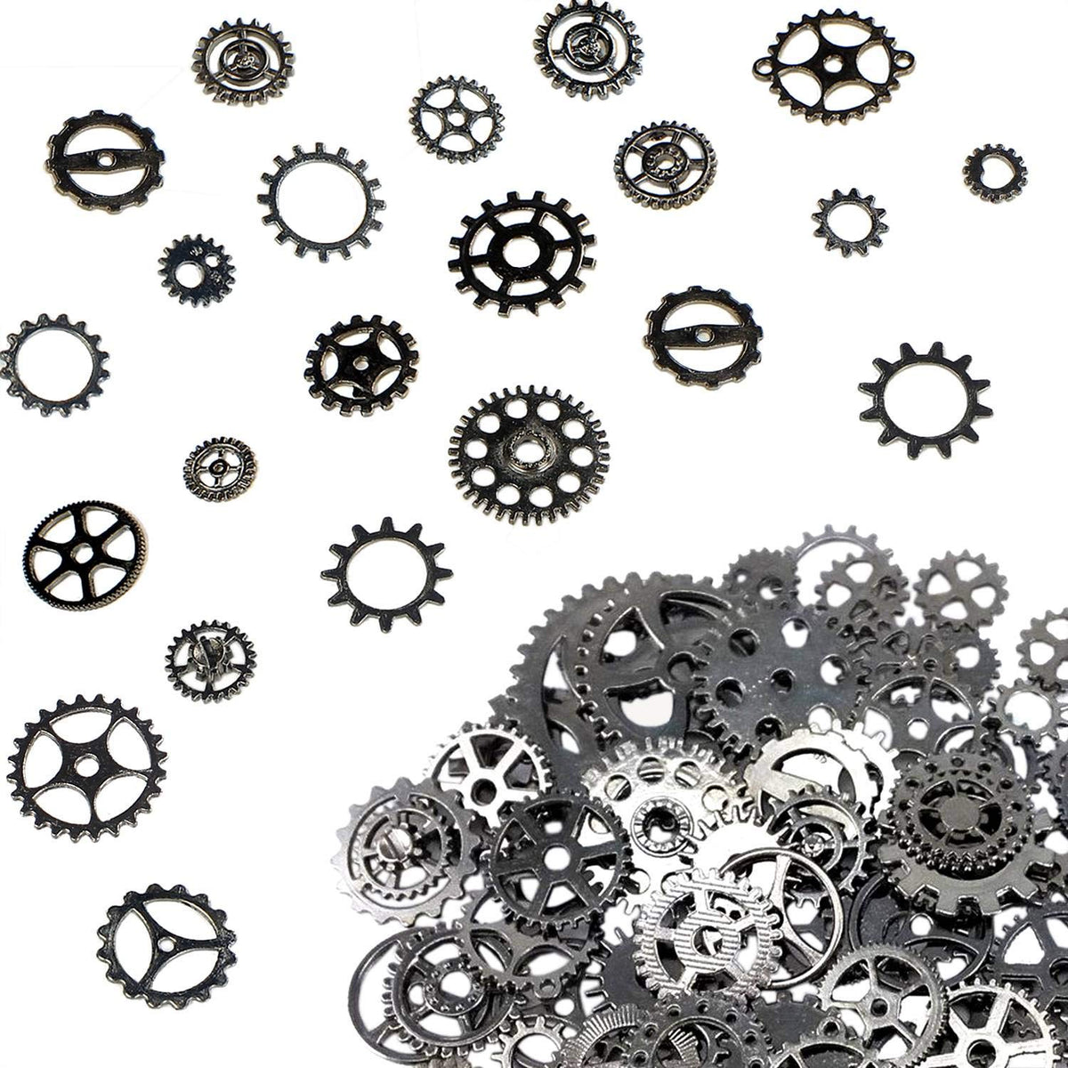100 Grams Around 100 Pieces of Antique Metal Steampunk Gear Charms