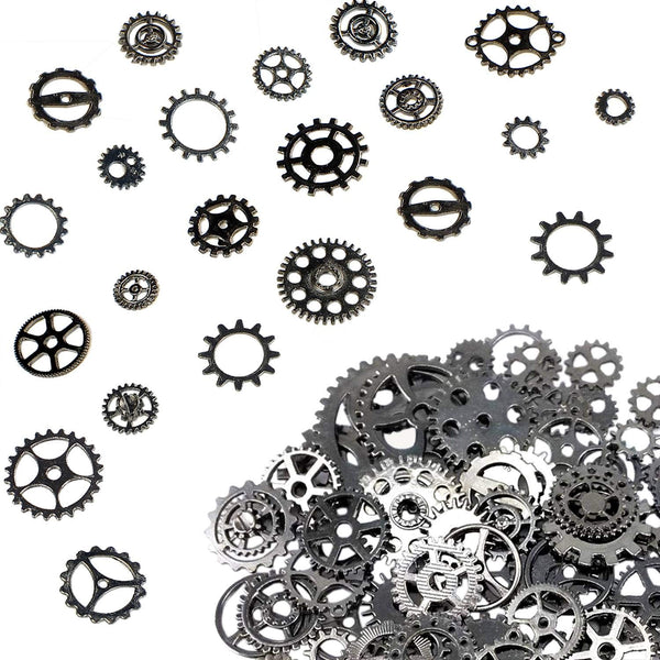 100 Grams Around 100 Pieces of Antique Metal Steampunk Gear Charms
