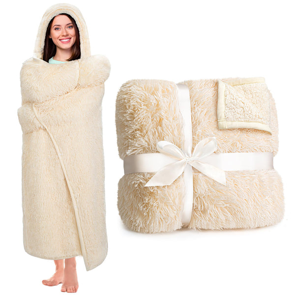 Wearable Hooded Blanket for Adults - Super Soft Warm Cozy Plush Flannel Fleece & Sherpa Hoodie Throw Cloak Wrap - Sloth