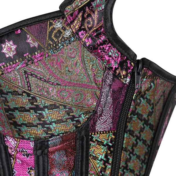 Women's Steampunk Brocade Gothic Corset Top with Buckle