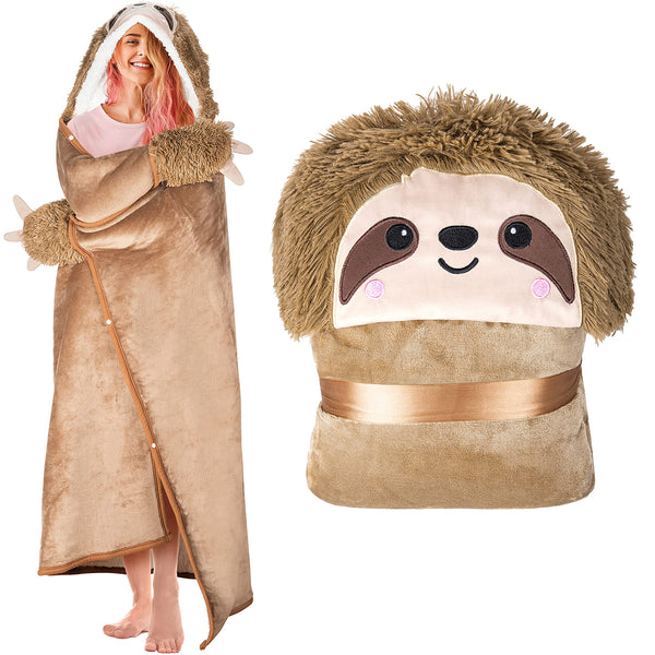 Wearable Hooded Blanket for Adults - Super Soft Warm Cozy Plush Flannel Fleece & Sherpa Hoodie Throw Cloak Wrap - Sloth