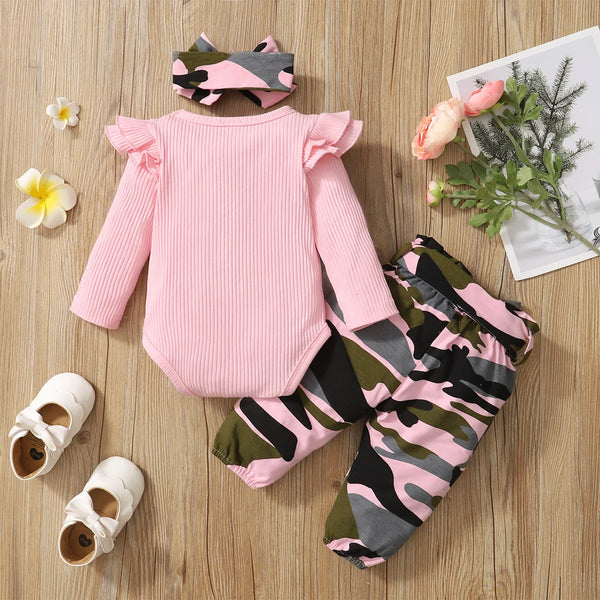 Long Sleeve Baby Girls Bodysuit with Camouflage Pants