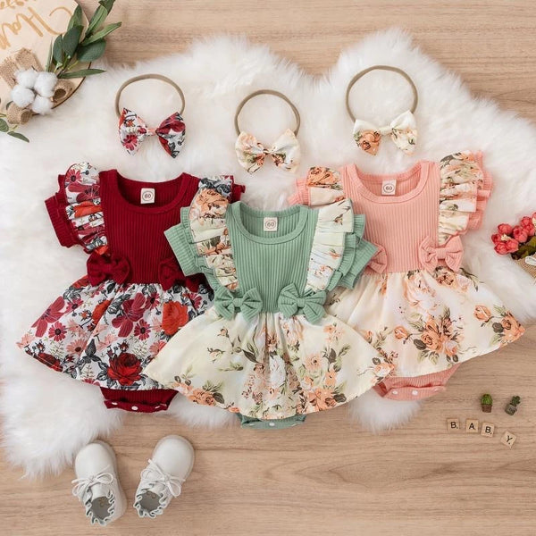 Baby Girl Summer Dress With Waist Bows and Headband