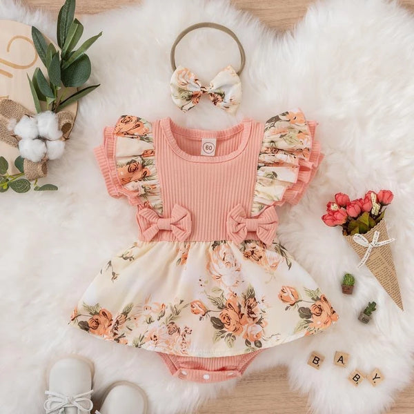 Baby Girl Summer Dress With Waist Bows and Headband