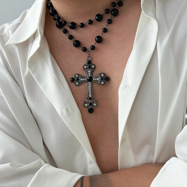 Elegant Imitation Pearl Goth Cross Choker