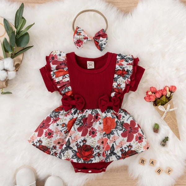 Baby Girl Summer Dress With Waist Bows and Headband